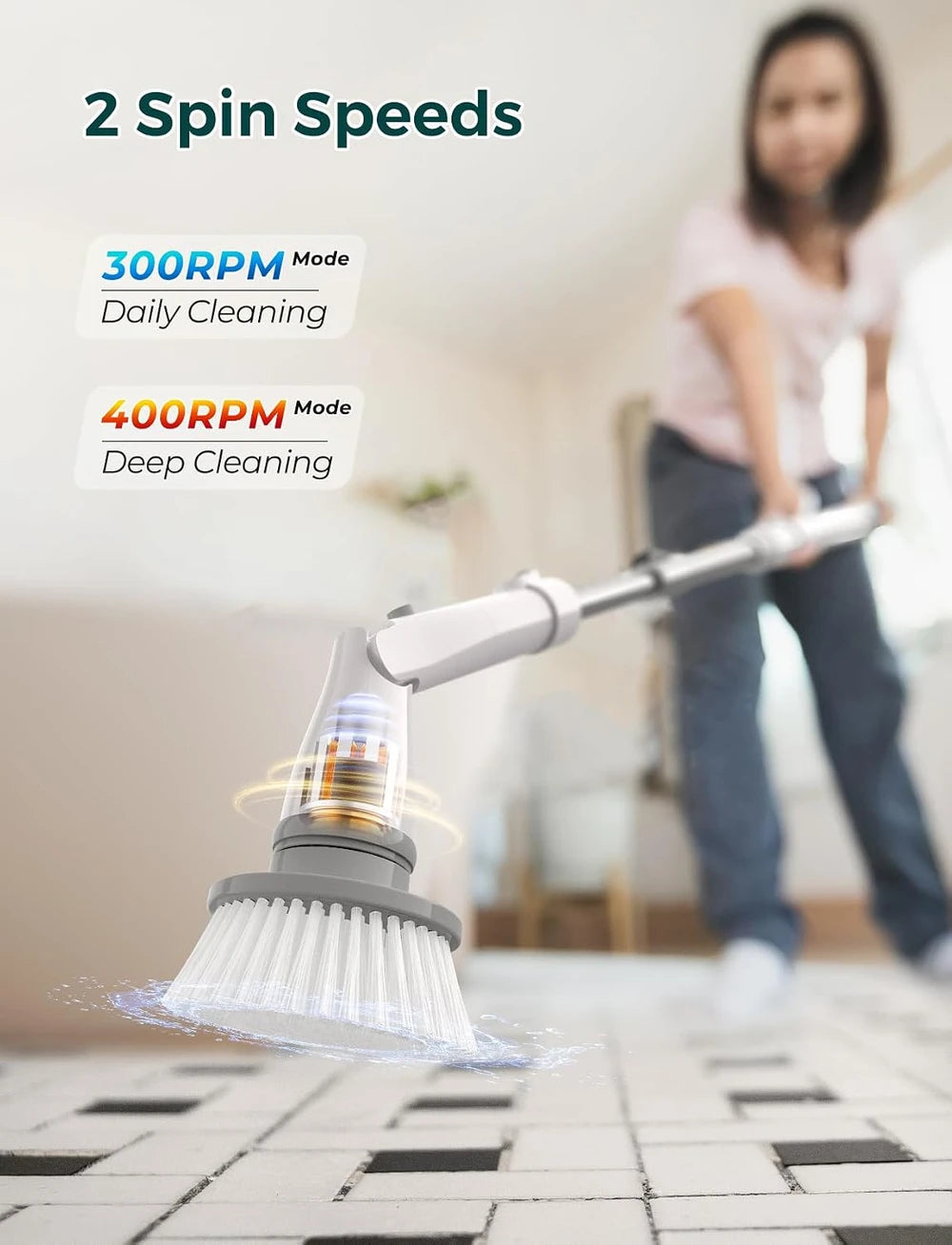 Blinkcee cordless electric spin scrubber with multiple cleaning heads for efficient power scrubbing and surface cleaning.