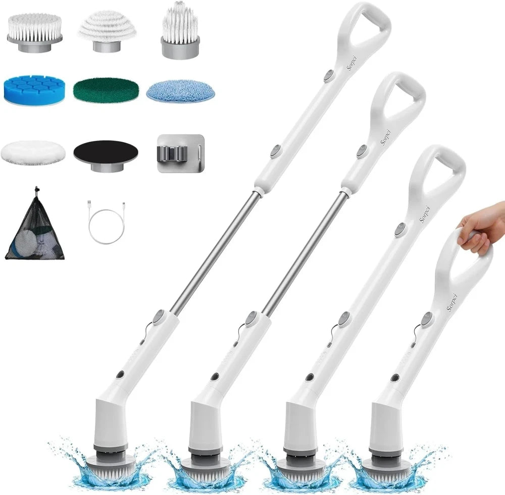 Blinkcee cordless electric spin scrubber with multiple cleaning heads for efficient power cleaning of surfaces and tiles.