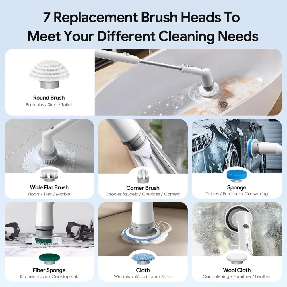 Blinkcee cordless electric spin scrubber with multiple cleaning heads for powerful, versatile surface cleaning.