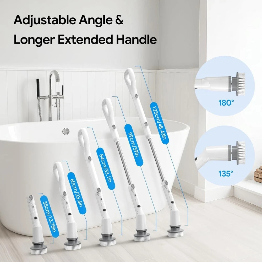 Blinkcee cordless electric spin scrubber with multiple cleaning heads for efficient power cleaning of surfaces and tiles.