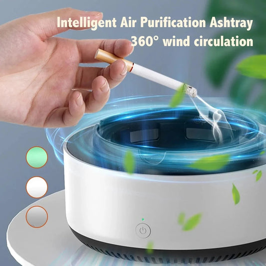 Blinkcee multifunctional ashtray and air purifier with sleek design for home and office use, featuring vents and control buttons.