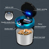 Portable Blinkcee stainless steel car ashtray with lid, compact design for convenient in-vehicle cigarette waste disposal.