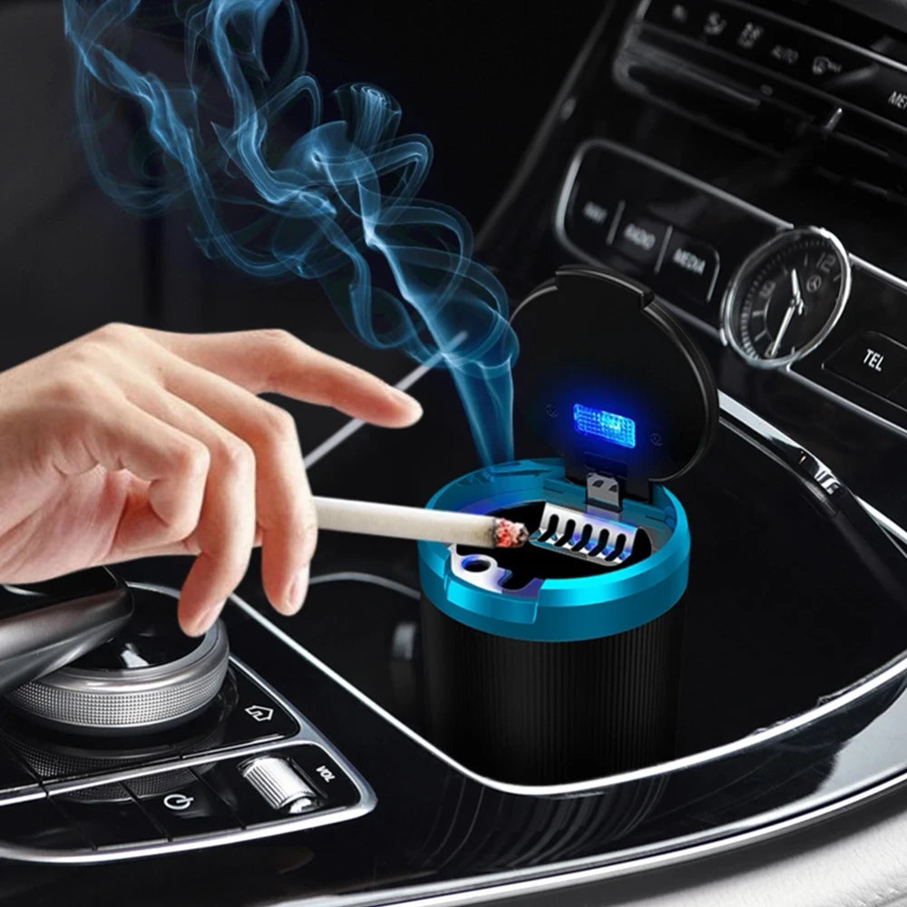 Portable stainless steel car ashtray by Blinkcee, compact and durable design for easy cigarette ash disposal in vehicles.