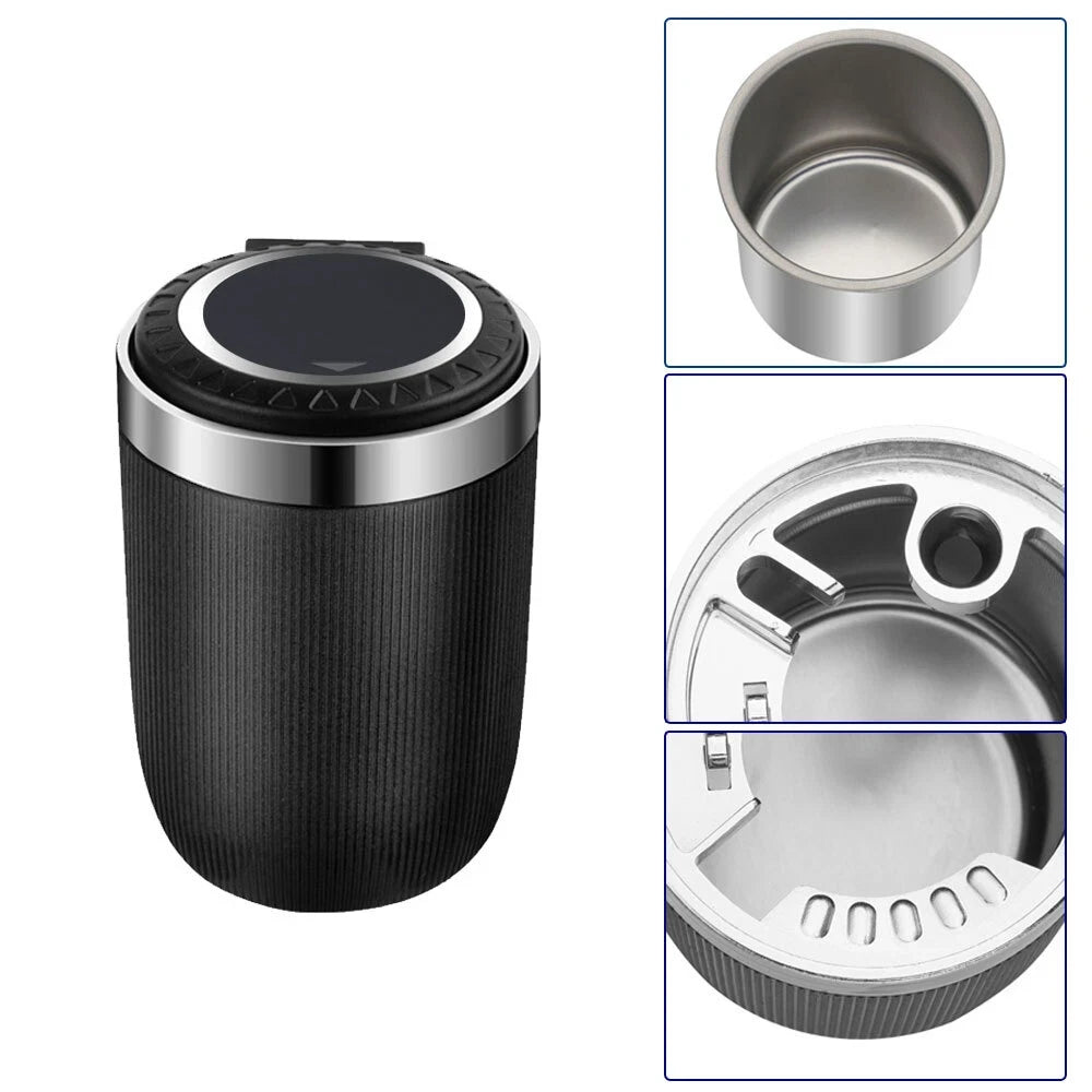 Blinkcee portable stainless steel car ashtray with lid, compact and durable for easy use in vehicles