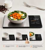 Digital kitchen scale by Blinkcee with a sleek surface, showing measurements for accurate smart nutrition and calorie calculation.