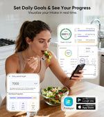 Digital kitchen scale by Blinkcee for smart nutrition tracking, featuring a clear display and calorie calculator function.