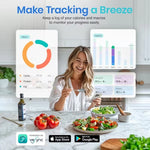 Digital kitchen scale by Blinkcee, Smart Nutrition Food Scale with calorie calculator and sleek design for precise food measurement.