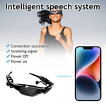Blinkcee Bluetooth sunglasses with built-in surround sound, featuring sleek black frames and integrated audio speakers.