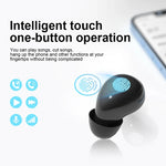 Mini invisible earbuds by Blinkcee shown in black, with sleek, compact design fitting discreetly in the ear canal.