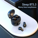 Mini invisible earbuds by Blinkcee shown in a sleek black design, fitting discreetly in the ear for wireless listening.