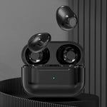 Mini invisible earbuds by Blinkcee shown in sleek black with soft ear tips for a discreet, comfortable fit.
