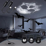 Blinkcee Halloween, Christmas, and planets projector night light displaying festive and celestial images on a dark surface.
