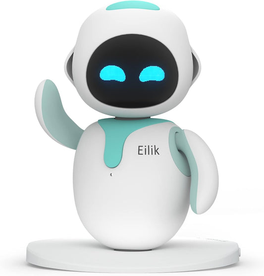 Eilik Interactive Desk Buddy robot toy by Blinkcee with expressive face and interactive features on a desk setup