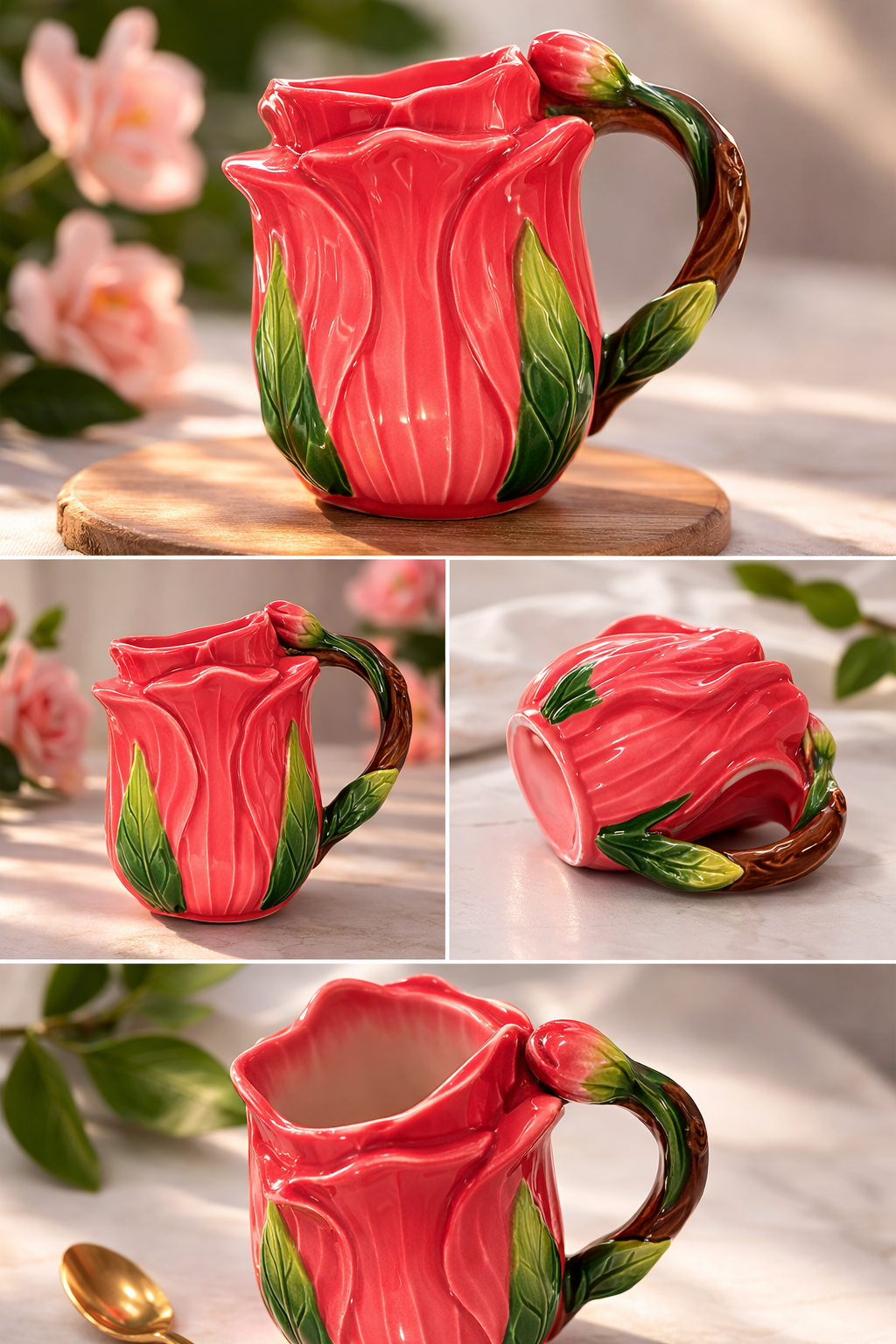 Bright flower design ceramic cups by Blinkcee featuring colorful floral patterns on smooth white ceramic.